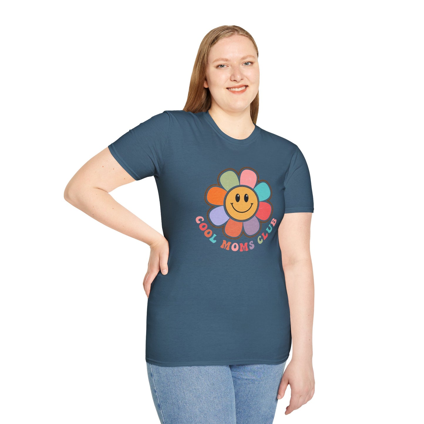 Cool Moms Club T-Shirt — Retro Floral Smiley Tee for Trendy Moms
