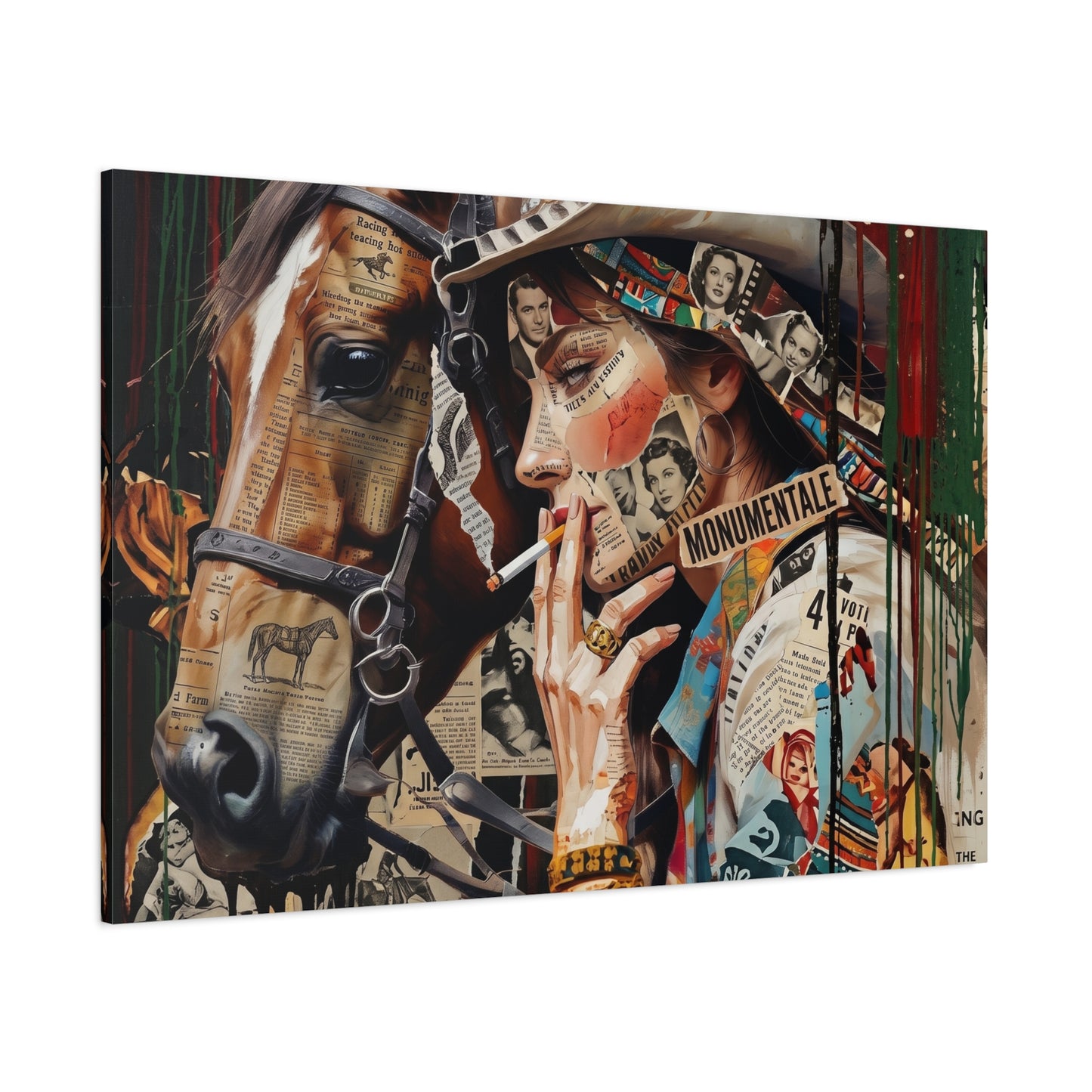 Western Collage Horse & Cowgirl Matte Canvas Wall Art - Stretched 1.25"