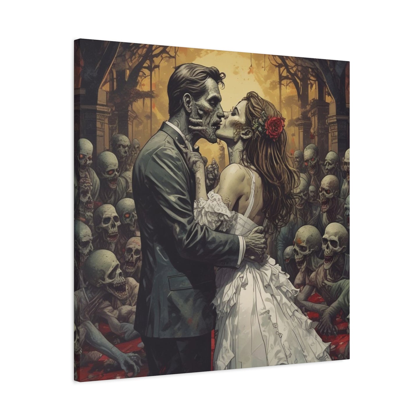 Zombie Bride & Groom Matte Canvas Wall Art — Gothic Wedding Horror Canvas