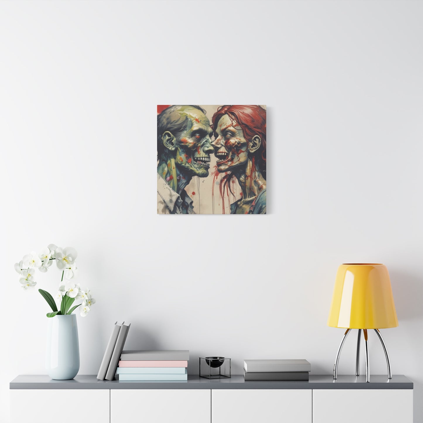 Zombie Couple Matte Canvas Wall Art — Blood-Splattered Horror Portrait