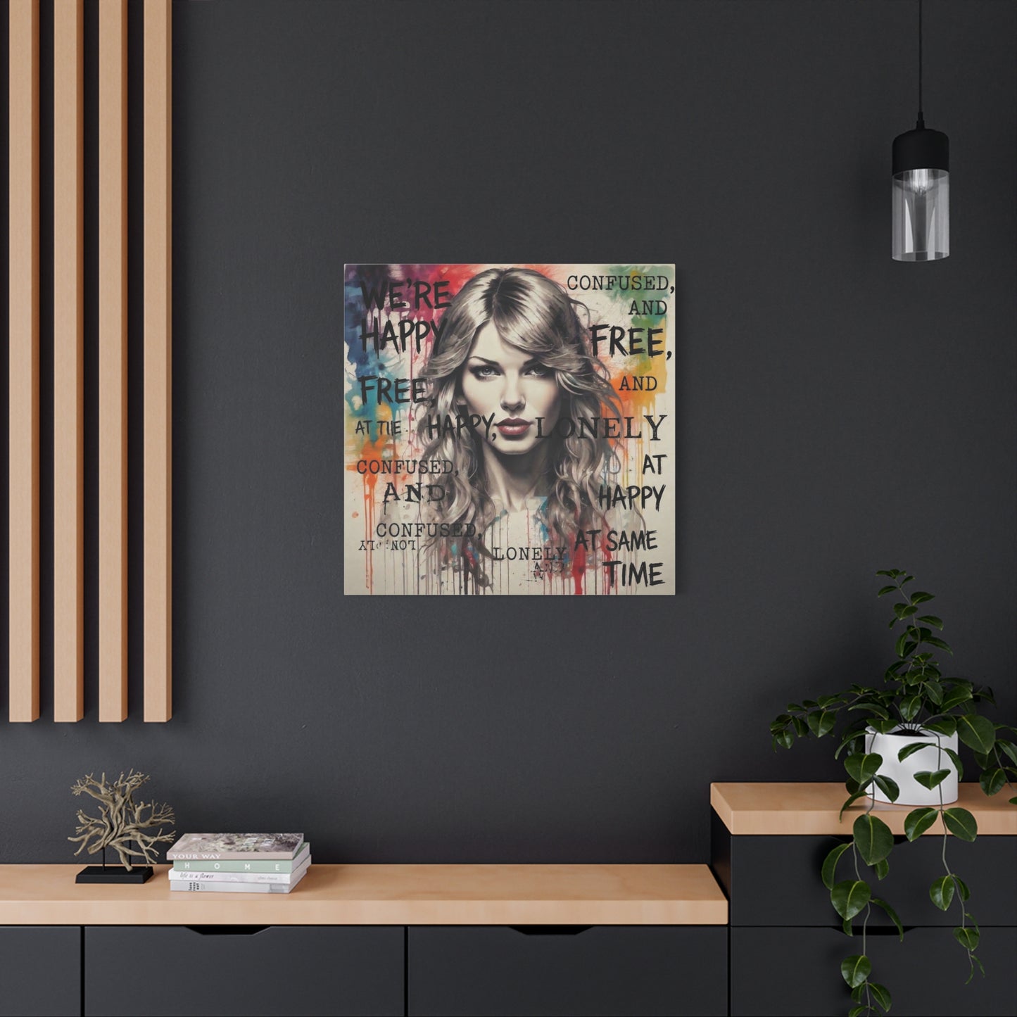 Taylor-Inspired Pop Portrait Matte Canvas Print — 'Happy, Lonely, Confused' Stretched Wall Art