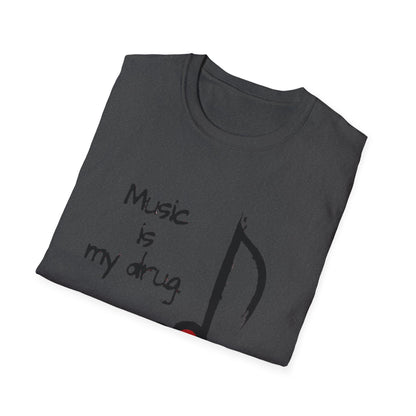 Music Is My Drug T-Shirt – Heart Note Graphic Tee for Musicians & Music Lovers