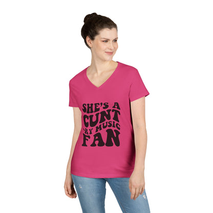 V-Neck T-Shirt — "She's a Cuntry Music Fan" Retro Typography Tee