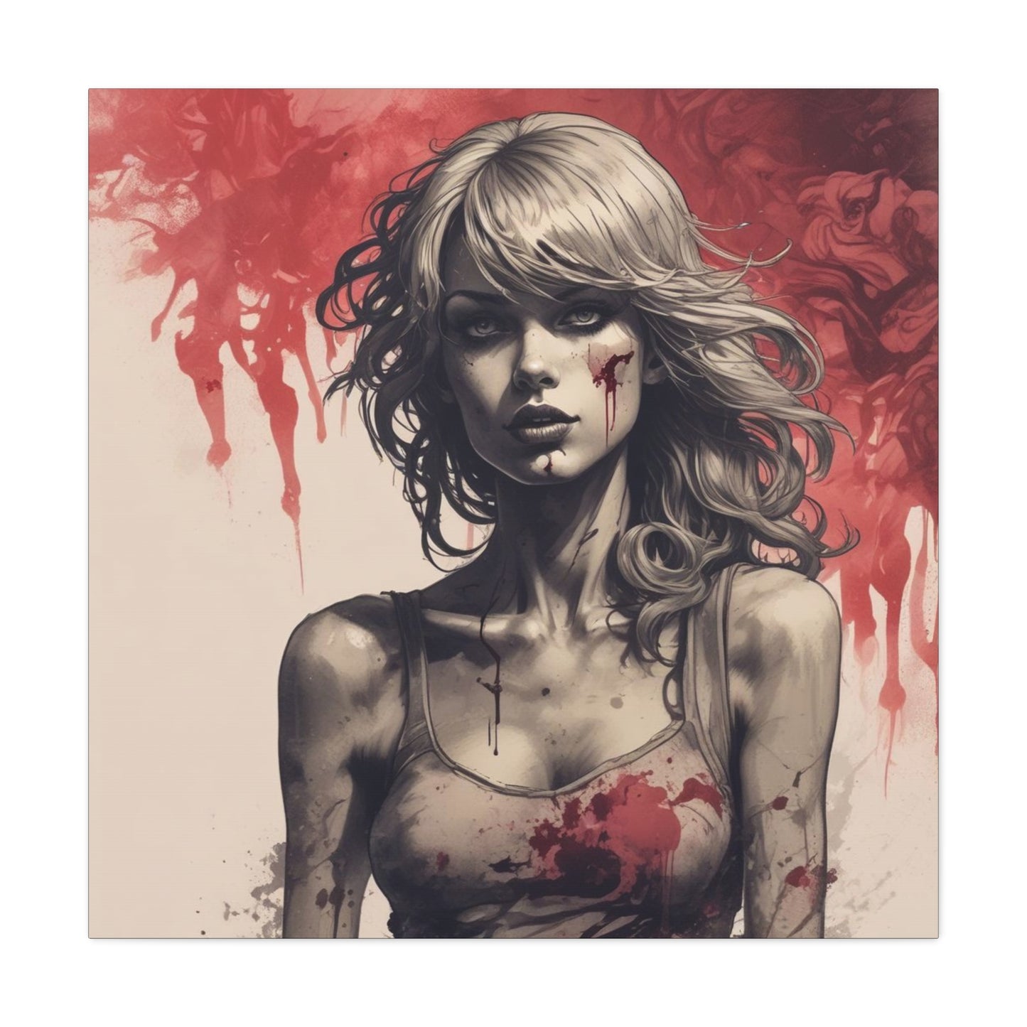 Bloody Swift Matte Canvas Print — Gothic Female Portrait Wall Art, Stretched 1.25"