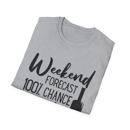 Wine Weekend T-Shirt — "Weekend Forecast 100% Chance of Wine" Graphic Tee