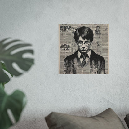 Vintage Newspaper Portrait Poster — Young Wizard Illustration Fine Art Print