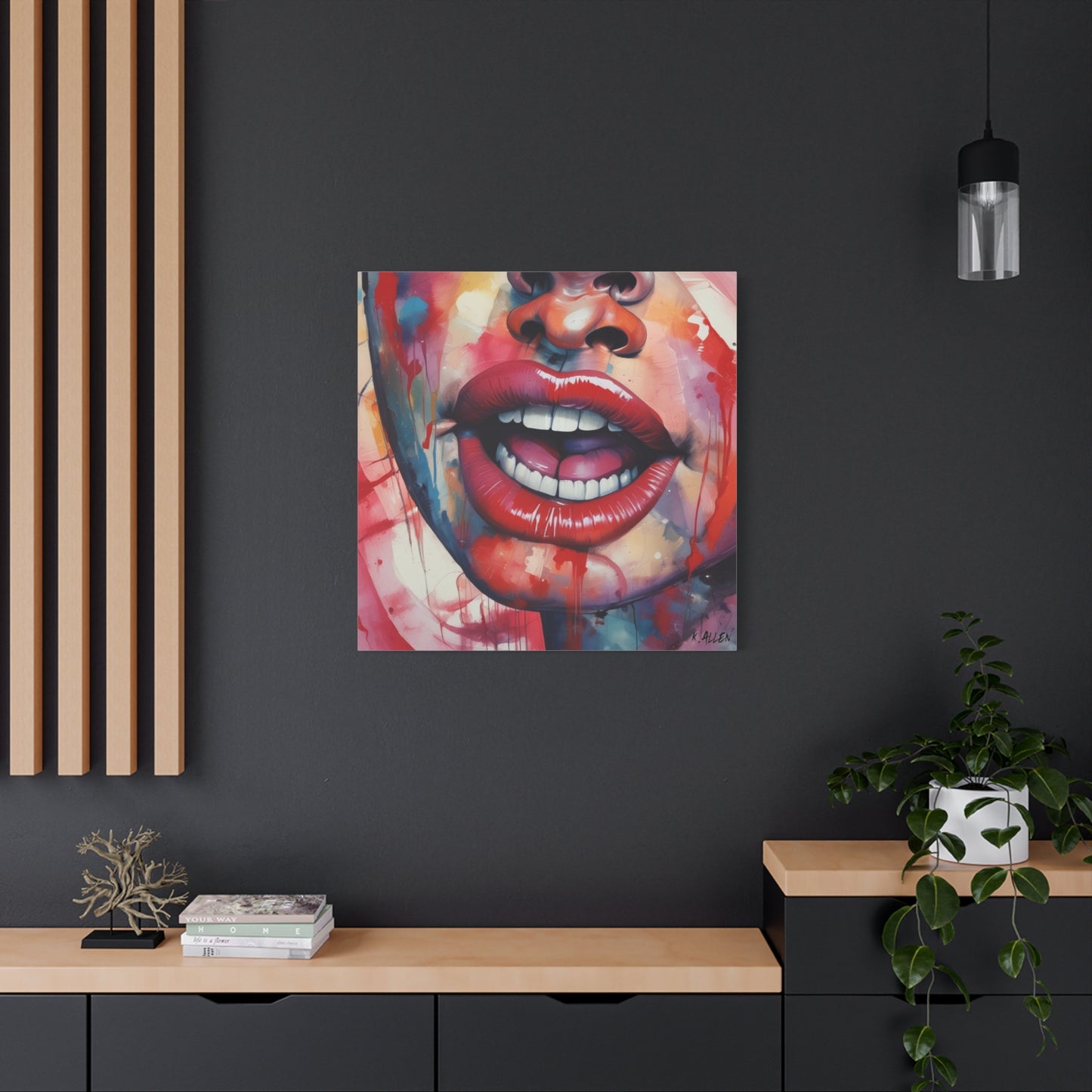Colorful Pop Art Lips Canvas Wall Art – Vibrant Stretched Matte Portrait