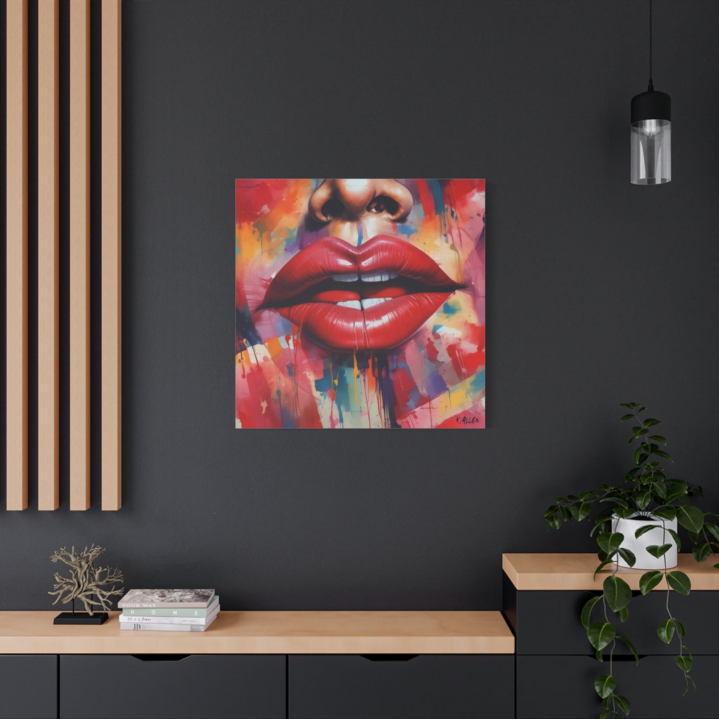 Bold Red Lips Pop Art Canvas — Matte Stretched Wall Art