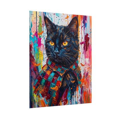 Colorful Cat Poster — Vibrant Black Cat Wall Art (Rolled Poster)
