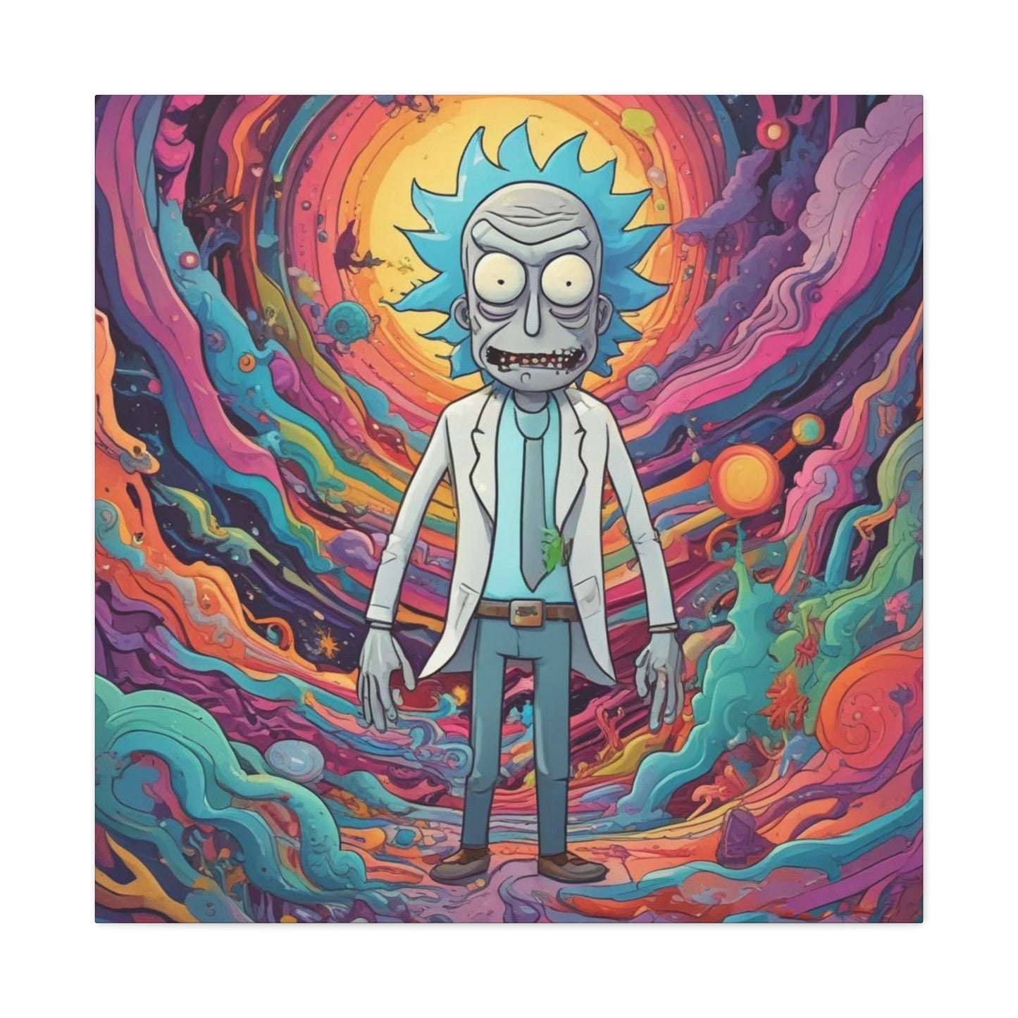 Psychedelic Rick Portal Canvas — Colorful Rick Illustration on Stretched Matte Canvas