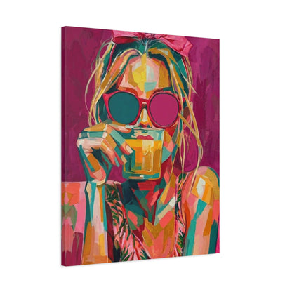 Pop Art Woman Drinking Coffee Canvas - Pink
