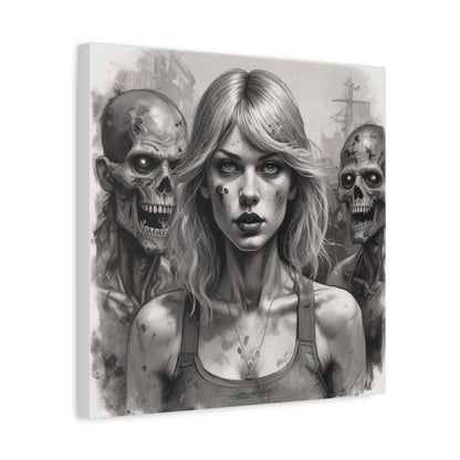 Zombie Apocalypse Canvas Print — Female Survivor Portrait Matte Stretched Art