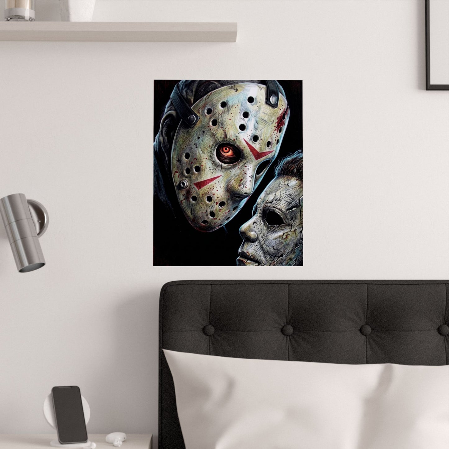 Horror Icon Satin Poster — Jason & Michael Mask Art (210gsm)