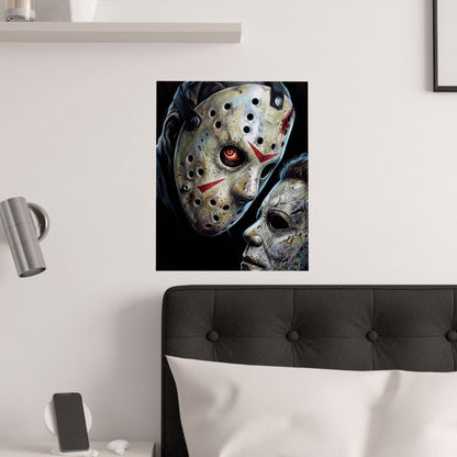 Horror Icon Satin Poster — Jason & Michael Mask Art (210gsm)