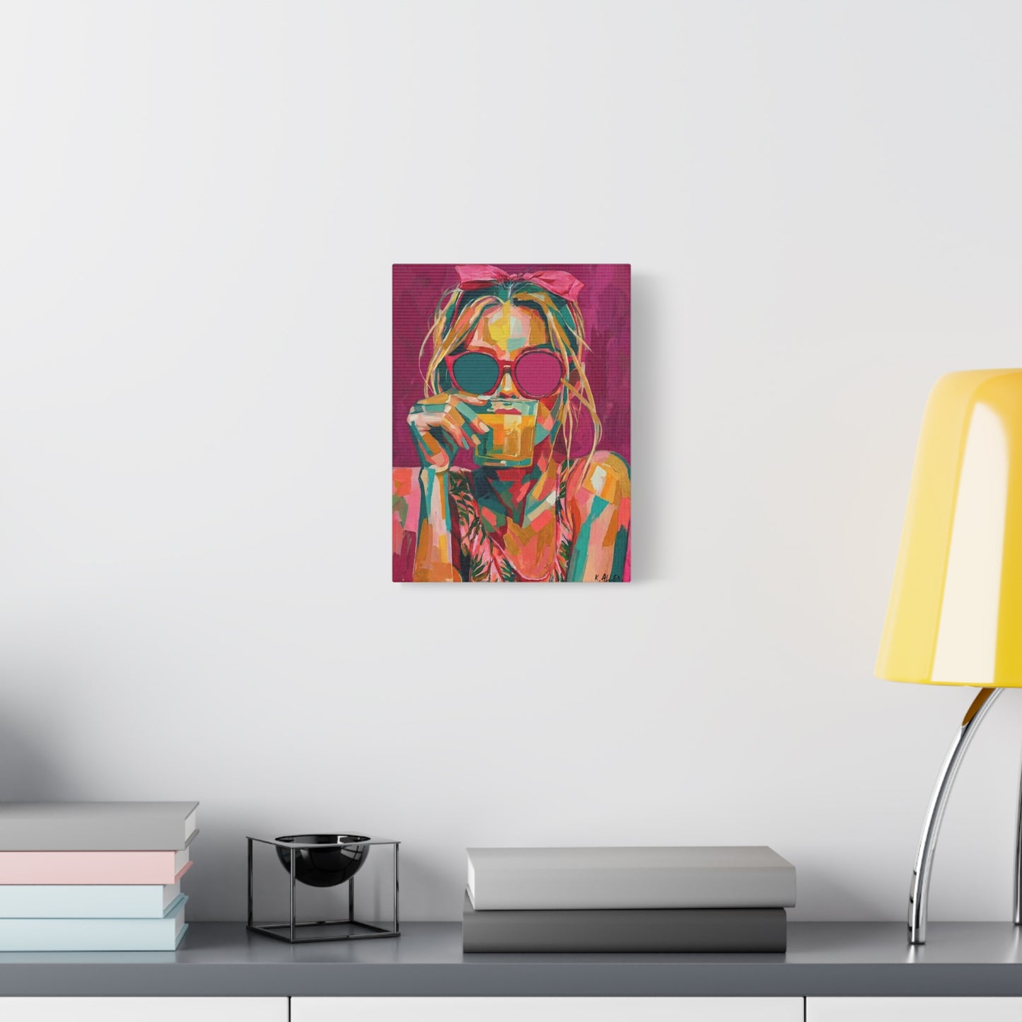 Pop Art Woman Drinking Coffee Canvas - Pink