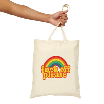 Tote Bag — Retro Rainbow "Fuck Off Please" Canvas Tote