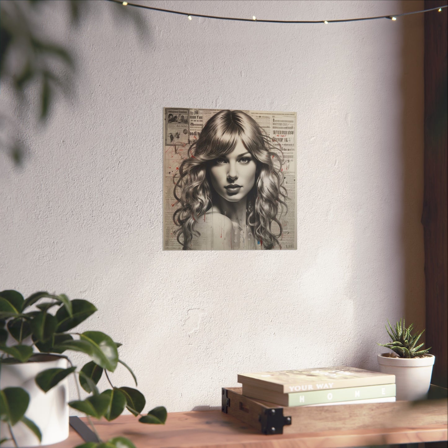Taylor Inspired Portrait on Vintage Newspaper Background