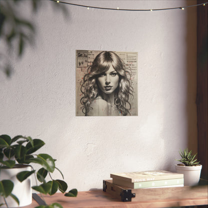 Taylor Inspired Portrait on Vintage Newspaper Background