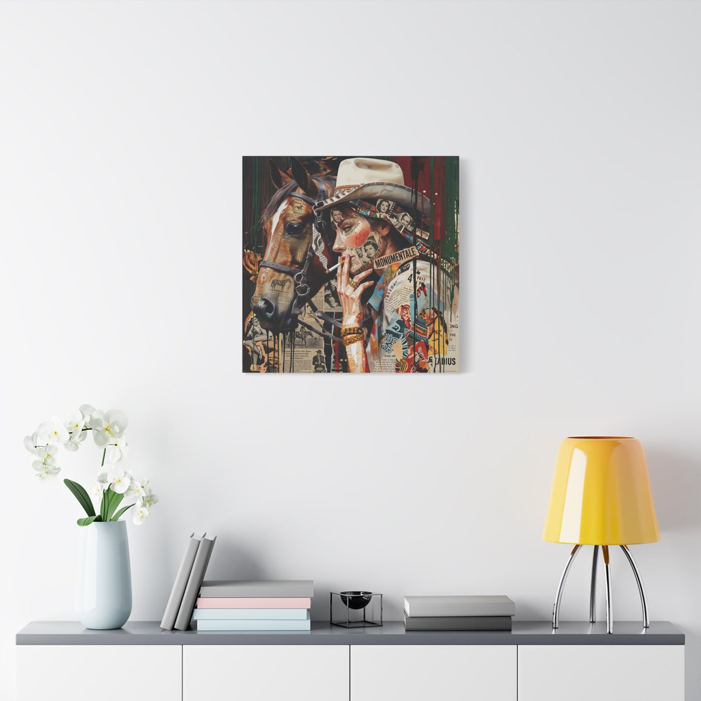 Western Collage Horse & Cowgirl Matte Canvas Wall Art - Stretched 1.25"