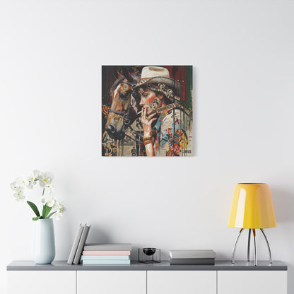 Western Collage Horse & Cowgirl Matte Canvas Wall Art - Stretched 1.25"