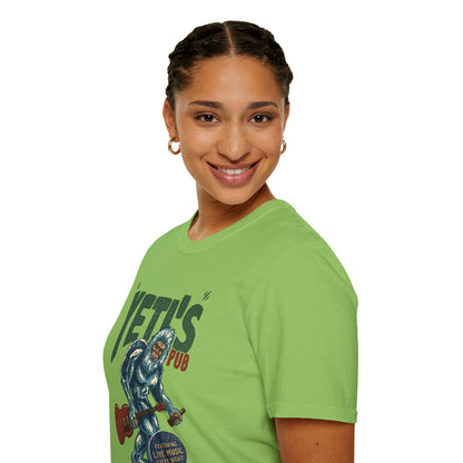 Yeti's Pub Graphic T-Shirt — Vintage Rock Band Snowman Design