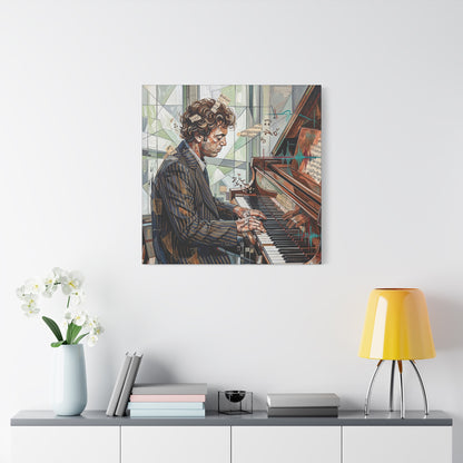 Piano Man Joel Canvas Wall Art — Abstract Character Portrait