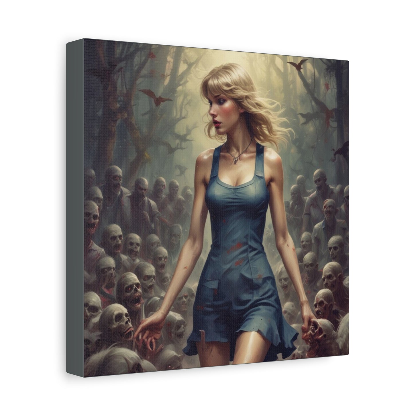 Zombie Swift Horde Canvas Print — Female Survivor Horror Wall Art (Matte Stretched 1.25")