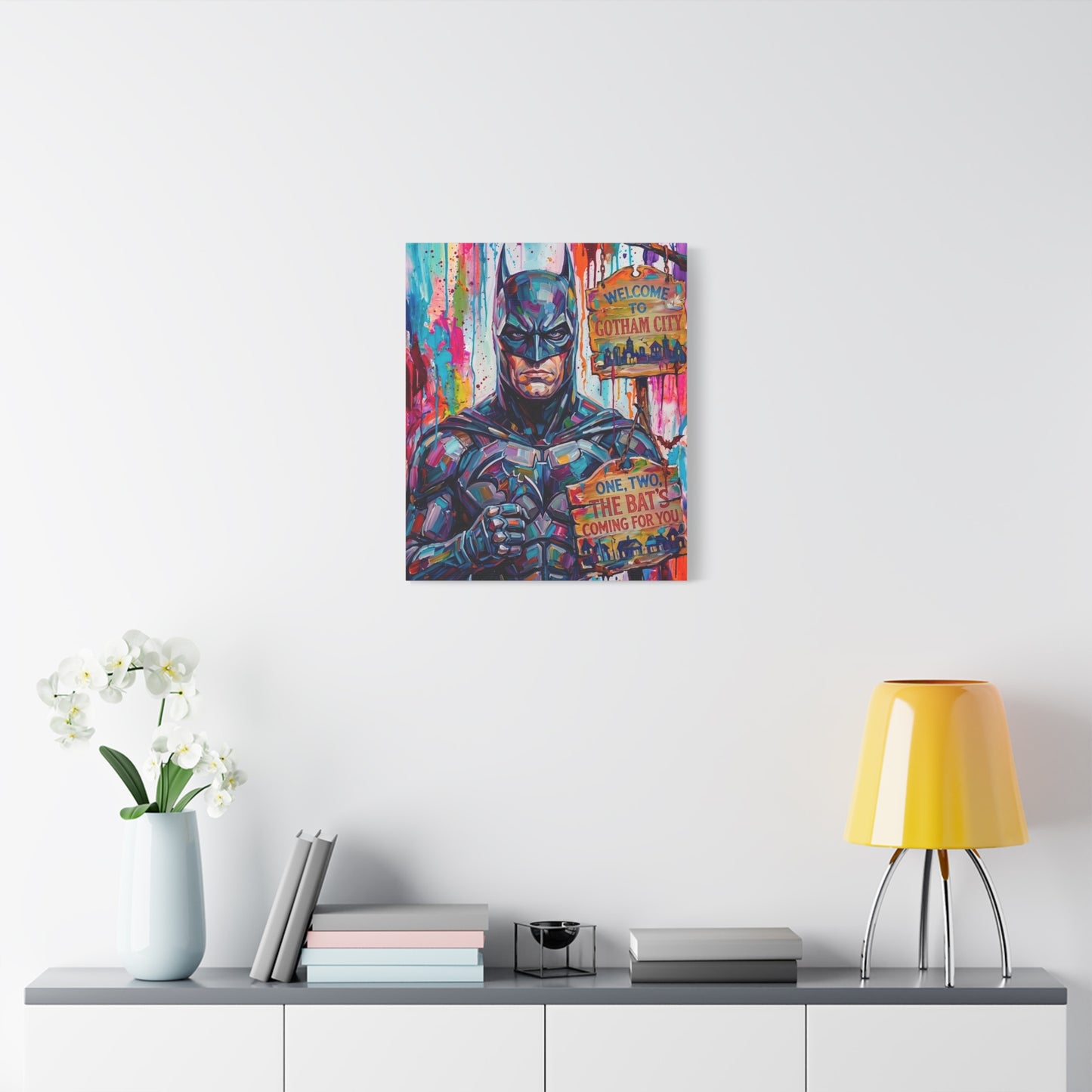 Colorful Gotham City Canvas Art - 'Welcome to Gotham City' Stretched Matte Print