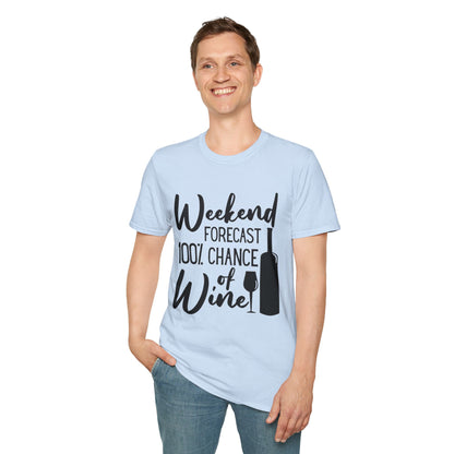 Wine Weekend T-Shirt — "Weekend Forecast 100% Chance of Wine" Graphic Tee