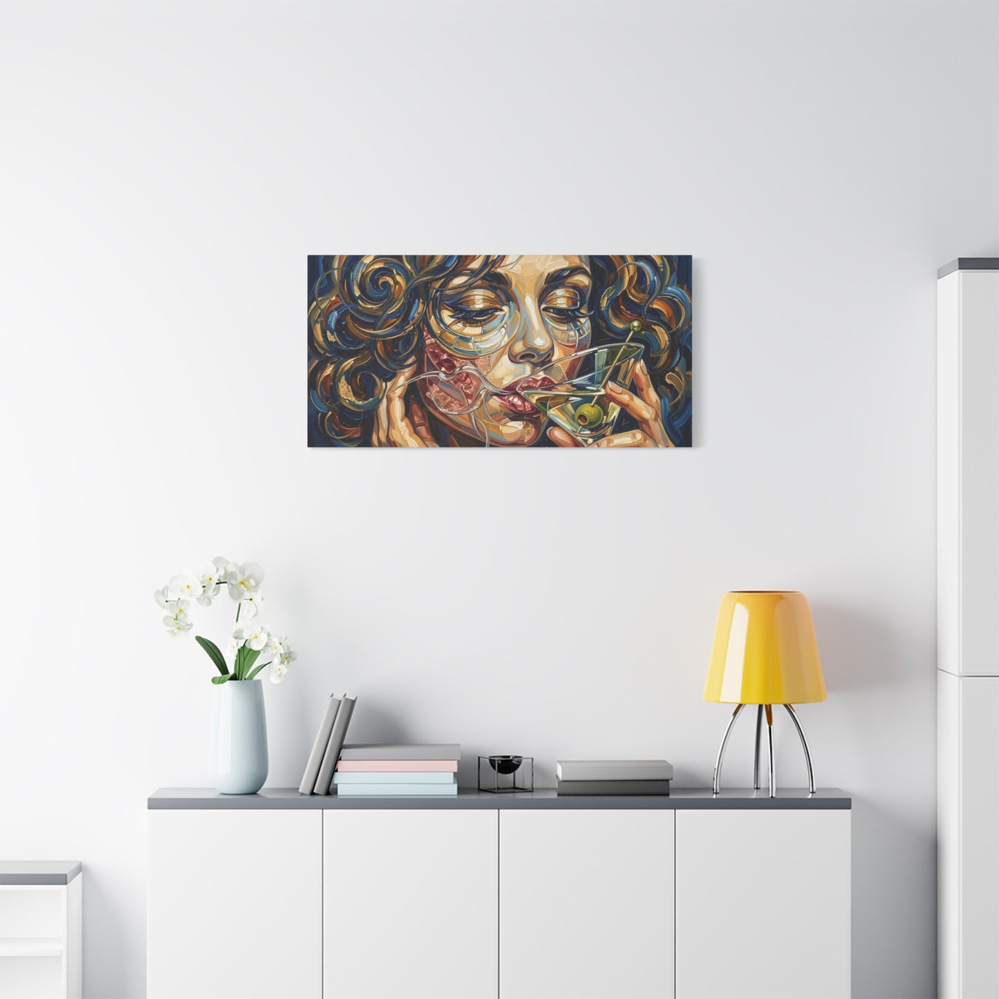 Martini Muse Canvas Wall Art — Contemporary Woman Drinking Cocktail