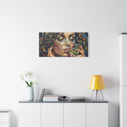 Martini Muse Canvas Wall Art — Contemporary Woman Drinking Cocktail
