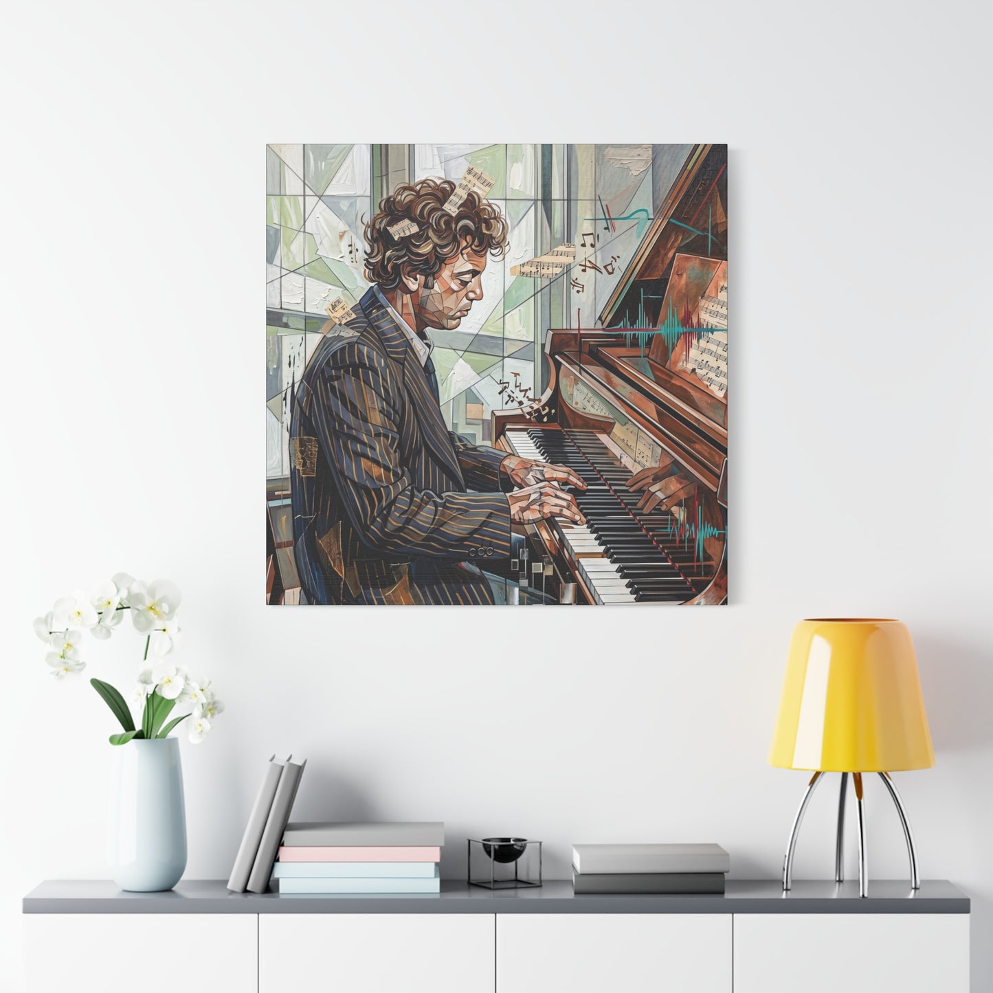 Piano Man Joel Canvas Wall Art — Abstract Character Portrait