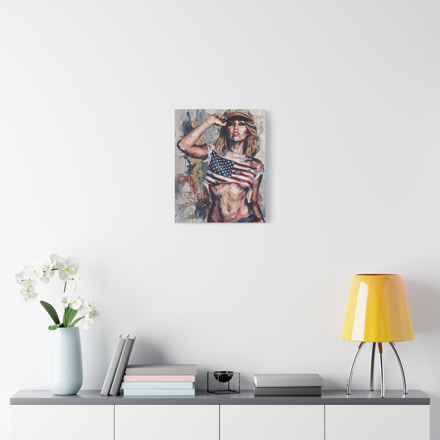 Patriotic Girl American Flag Canvas Print — Matte Stretched Wall Art