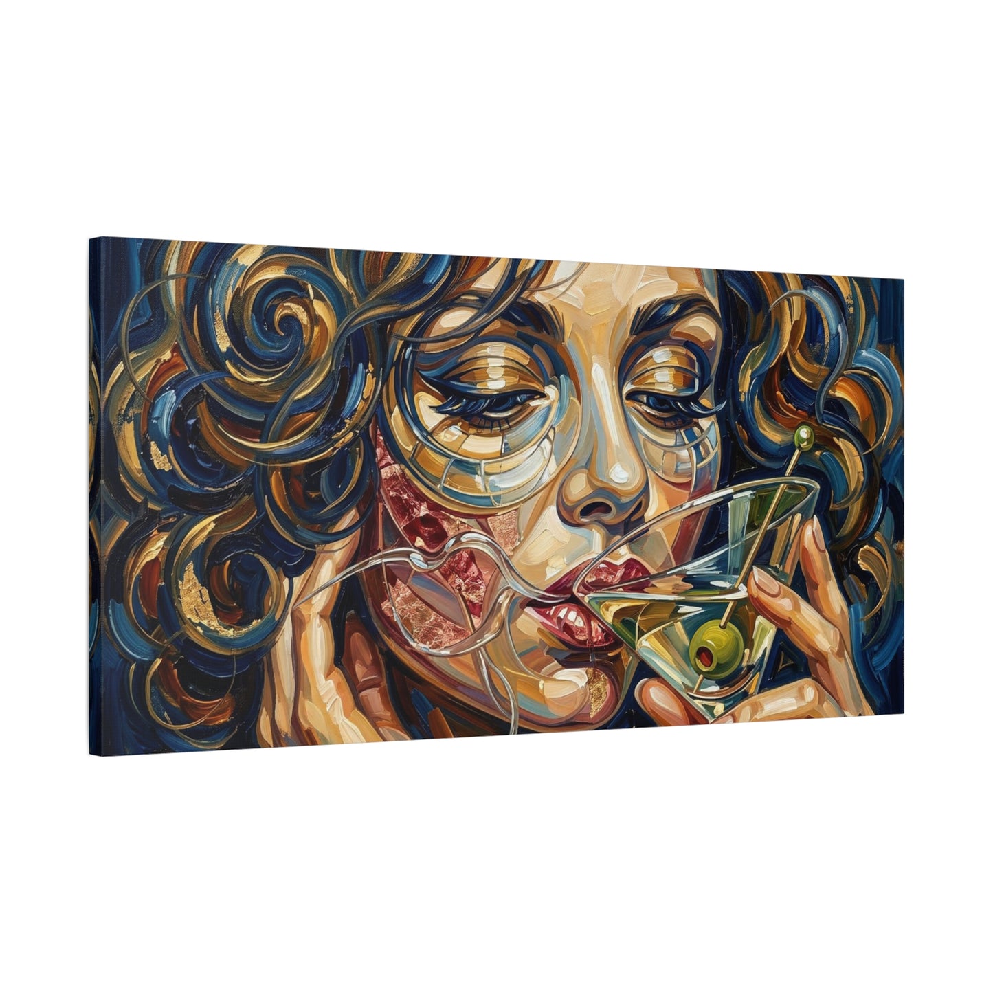 Martini Muse Canvas Wall Art — Contemporary Woman Drinking Cocktail