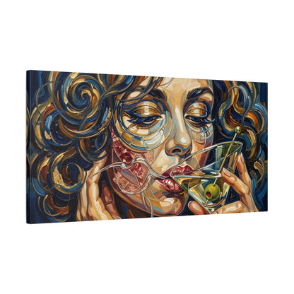 Martini Muse Canvas Wall Art — Contemporary Woman Drinking Cocktail
