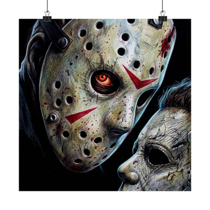 Horror Icon Satin Poster — Jason & Michael Mask Art (210gsm)
