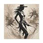 Cowgirl Silhouette Canvas Art – Western Whip Poster on Matte Stretched Canvas