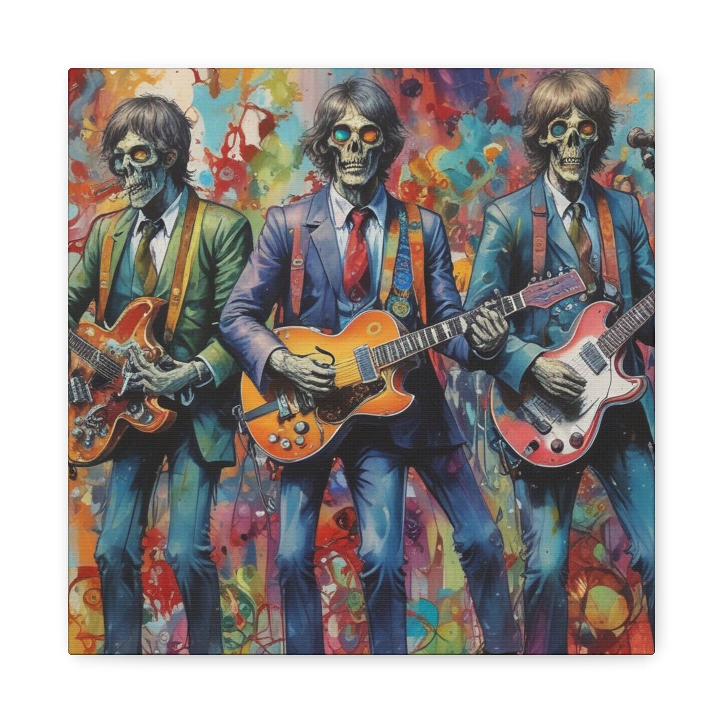 Rock Skeleton Band Canvas Print — Colorful Guitarist Wall Art