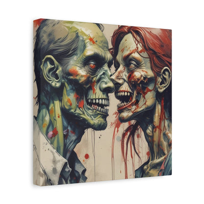 Zombie Couple Matte Canvas Wall Art — Blood-Splattered Horror Portrait