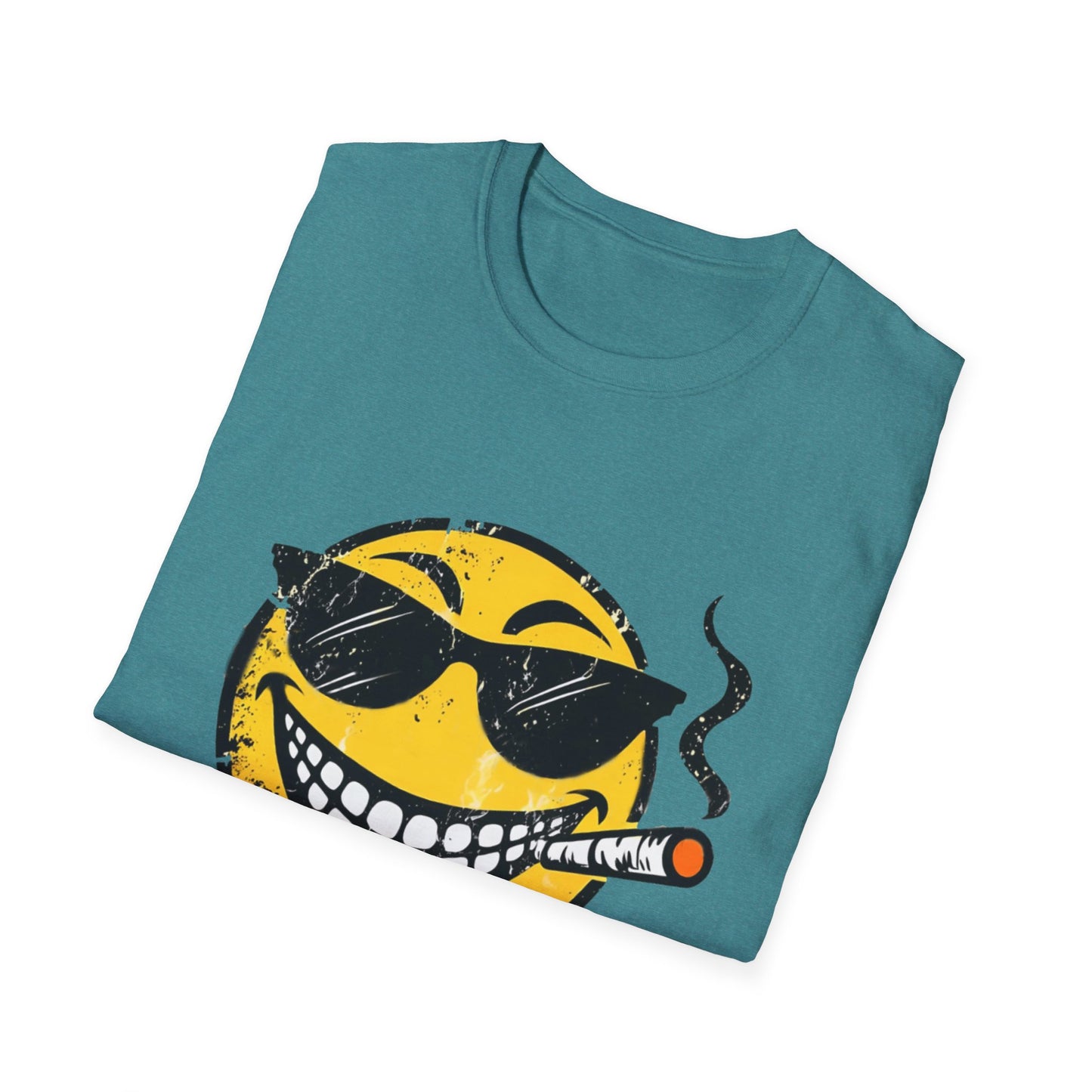 Smokin' Cool Emoji T-Shirt — Retro Grinning Face with Sunglasses & Cigar