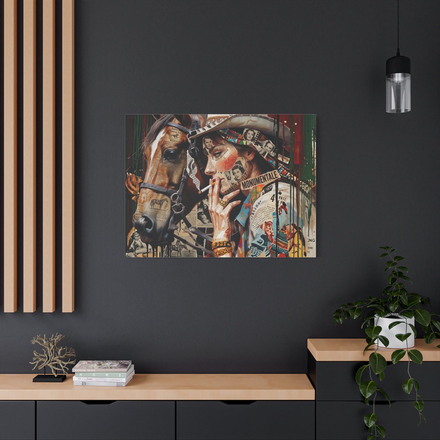 Western Collage Horse & Cowgirl Matte Canvas Wall Art - Stretched 1.25"