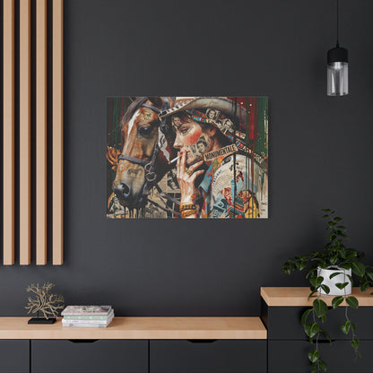 Western Collage Horse & Cowgirl Matte Canvas Wall Art - Stretched 1.25"