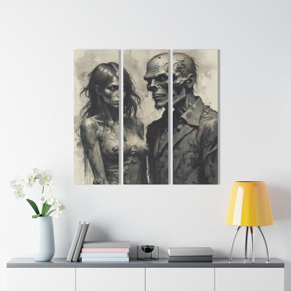 Zombie Couple Triptych Acrylic Wall Art — Dark Horror Gothic Home Decor