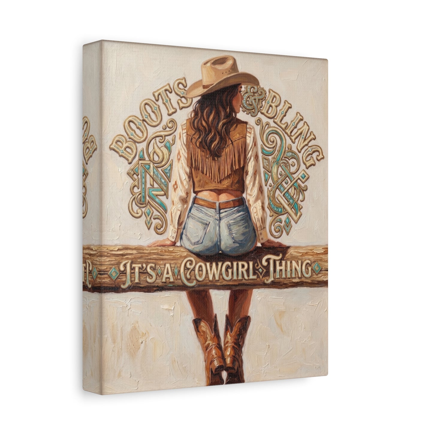 "Boots & Bling: It's a Cowgirl Thing" Matte Stretched Print