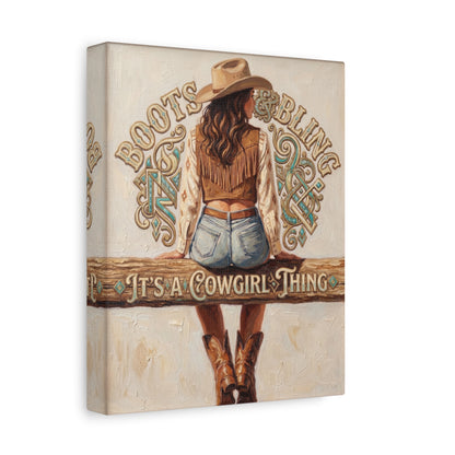 "Boots & Bling: It's a Cowgirl Thing" Matte Stretched Print