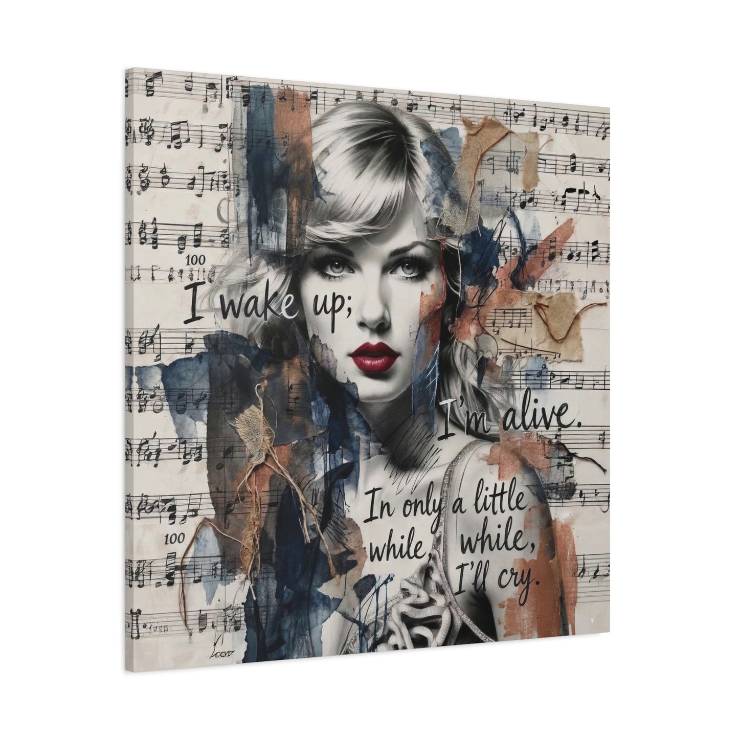 Swift Inspired Matte Stretched Canvas – "I Wake Up; I’m Alive" Mixed-Media Portrait Wall Art