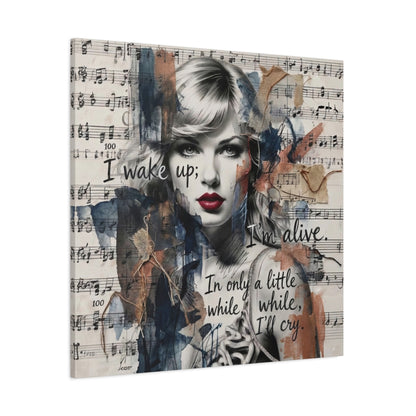 Swift Inspired Matte Stretched Canvas – "I Wake Up; I’m Alive" Mixed-Media Portrait Wall Art