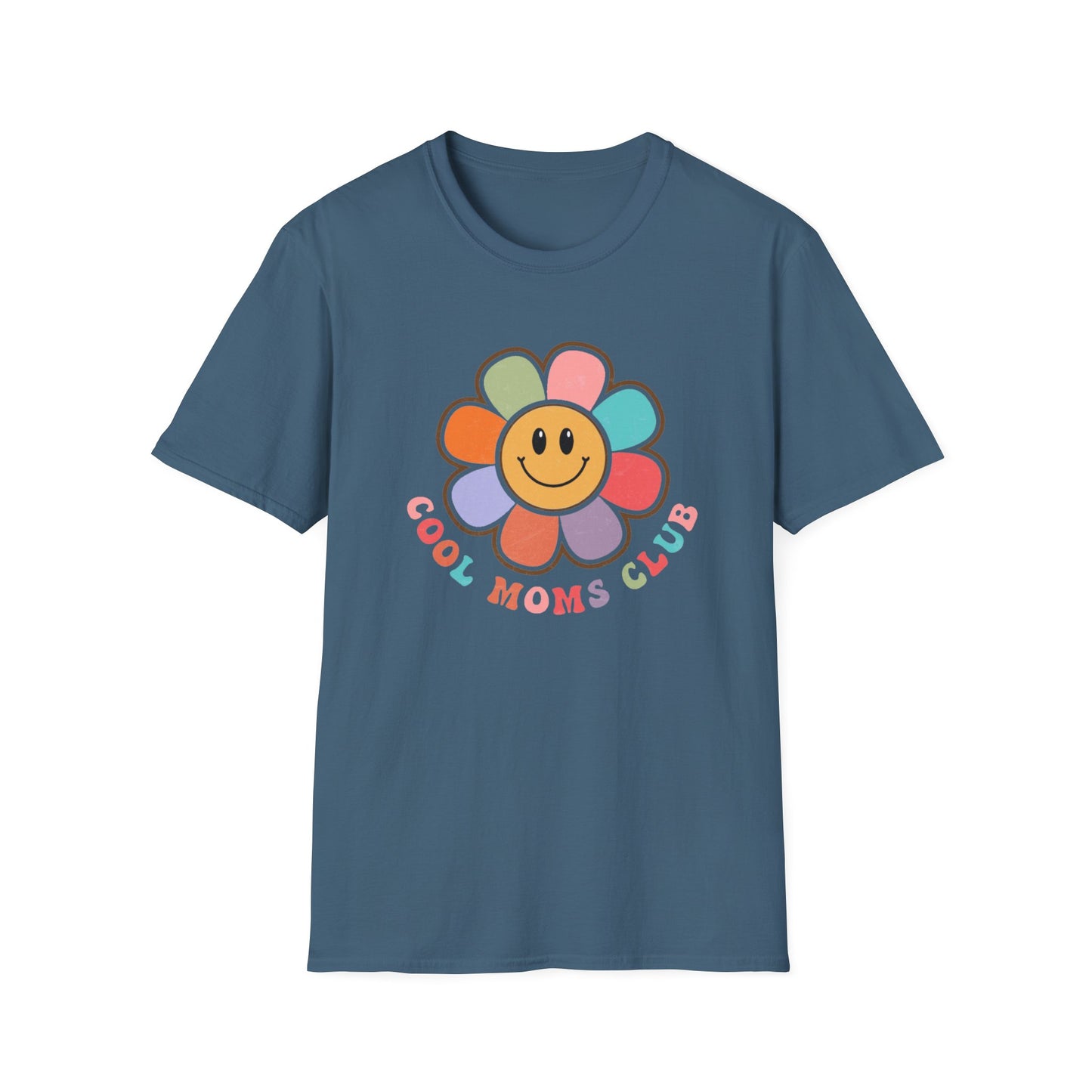 Cool Moms Club T-Shirt — Retro Floral Smiley Tee for Trendy Moms