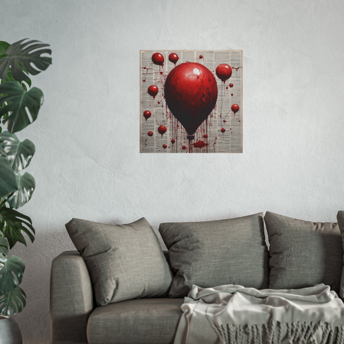 Fine Art Poster — Red Dripping Balloon on Vintage Book Pages
