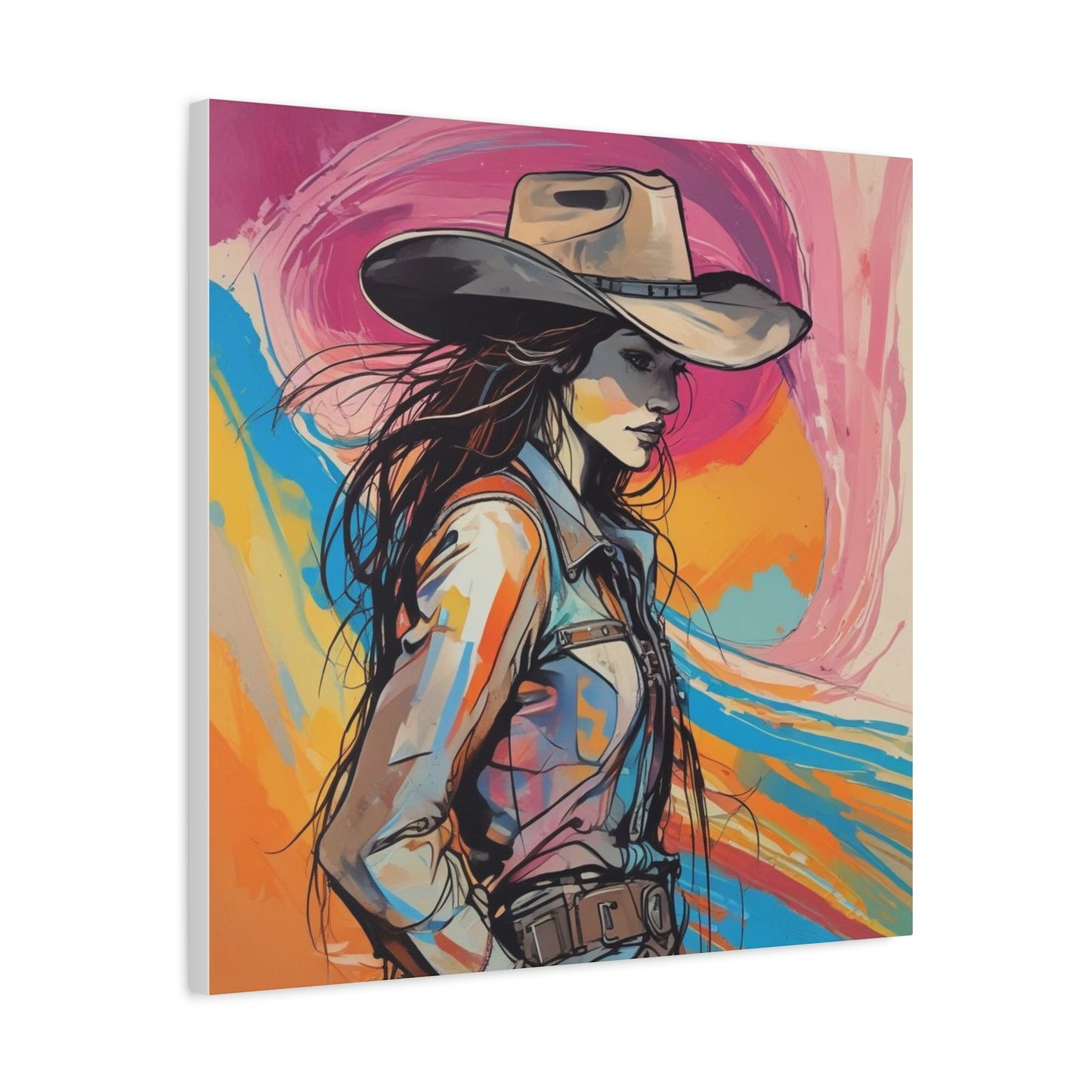 Cowgirl Canvas Wall Art — Vibrant Western Portrait Matte Stretched Canvas